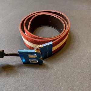 Bally B Buckle 40mm Belt in Red & Beige US 32